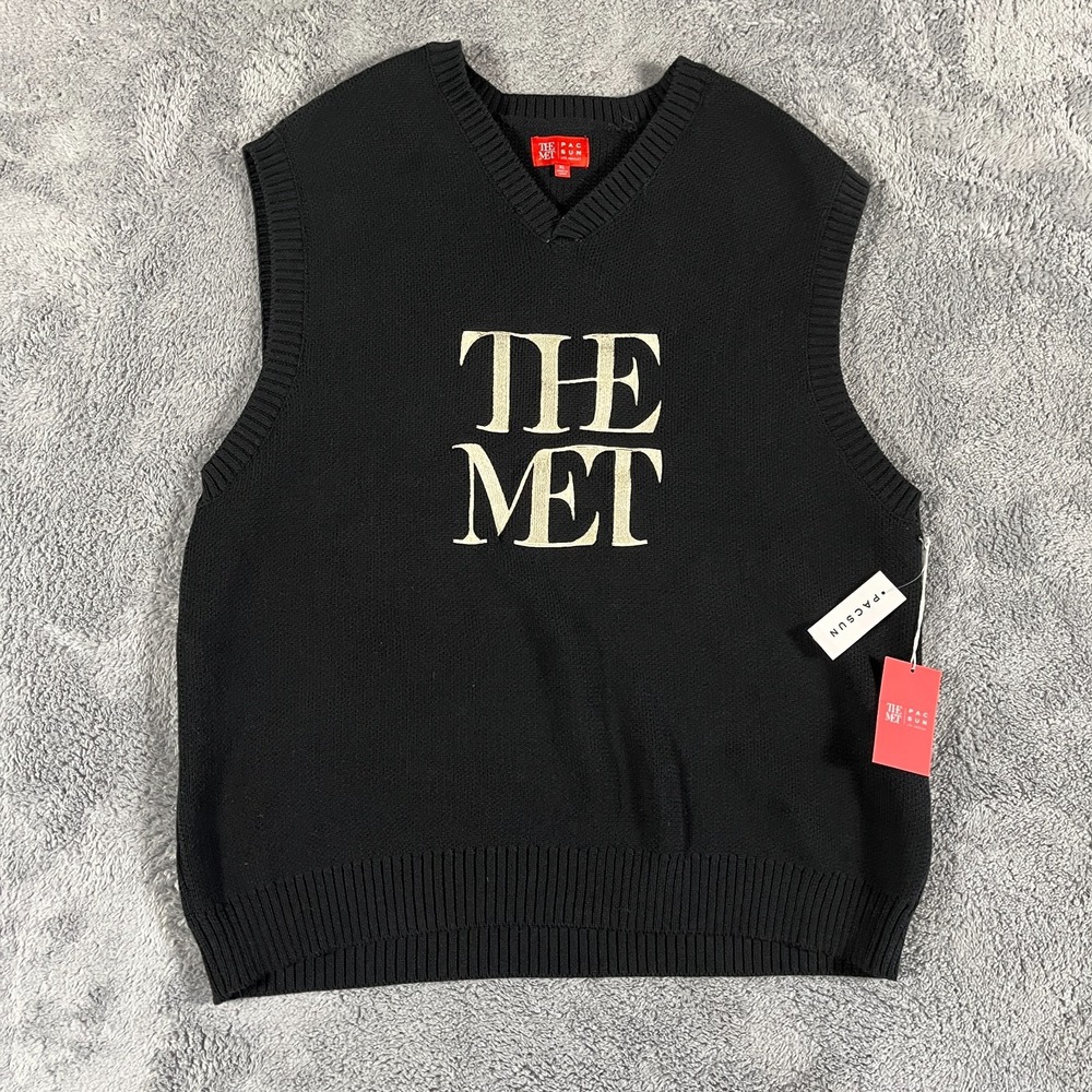 The Met Pacsun Sweater Vest Mens XL Black Knit Sleeveless V-Neck Pullover 0028